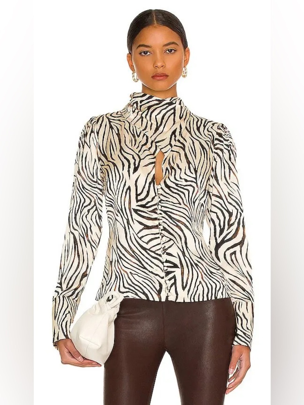 NICHOLAS Doris Cross Neck Keyhole Silk Blouse in Animal Print NWT Size 0 $295